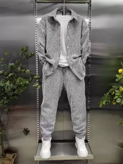 shirt jacket sweatpants two-piece suit