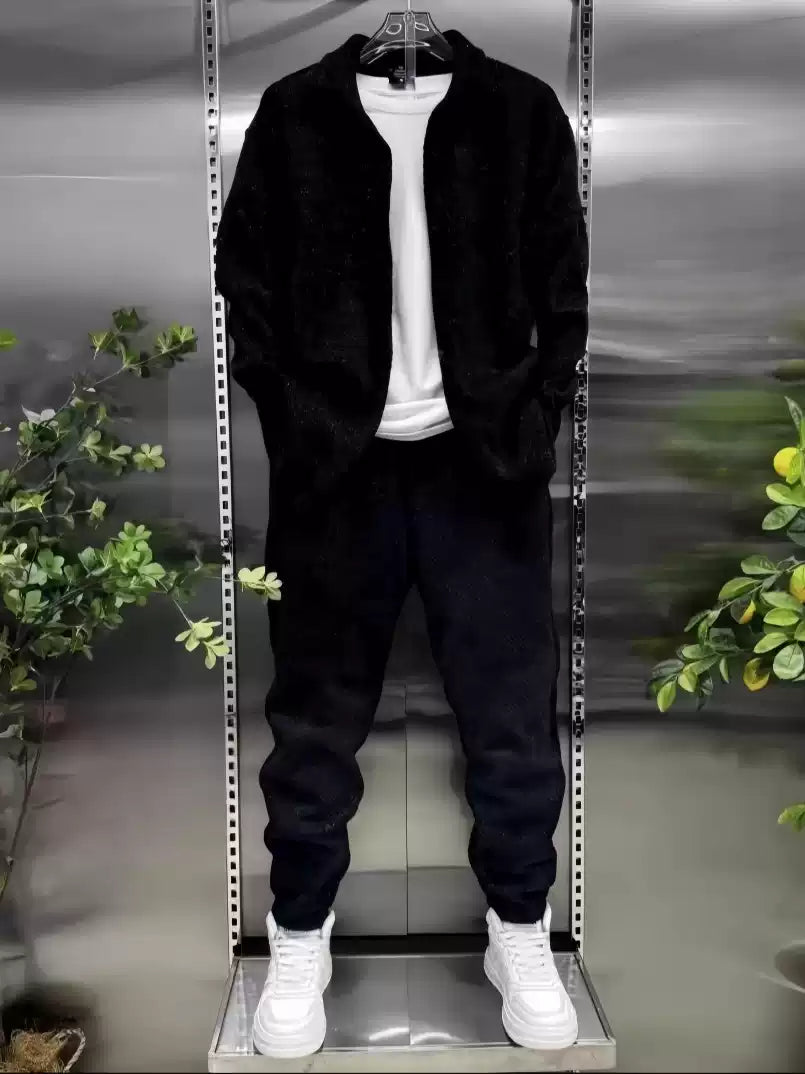 shirt jacket sweatpants two-piece suit